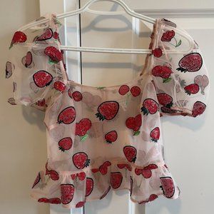 Sheer Top Shop Strawberry and Cherry Mesh Shirt